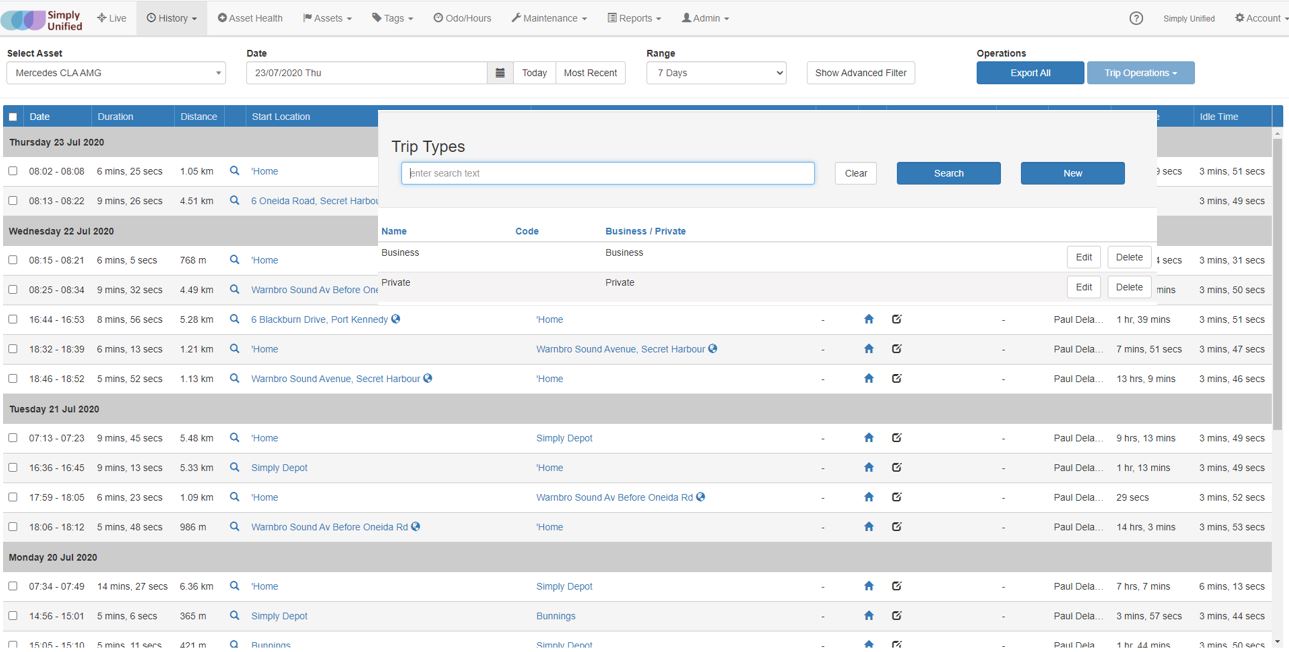 simply unified tracking software - trip type